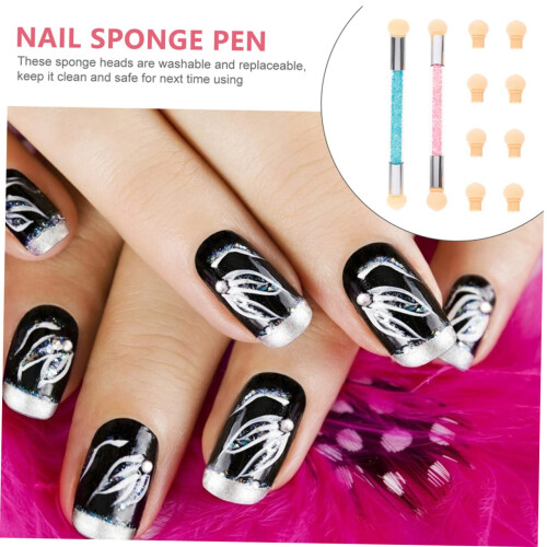 Dual Head Nail Art Sponge Pen Set for Smooth Gradient Effects with Washable Replaceable Tips 1