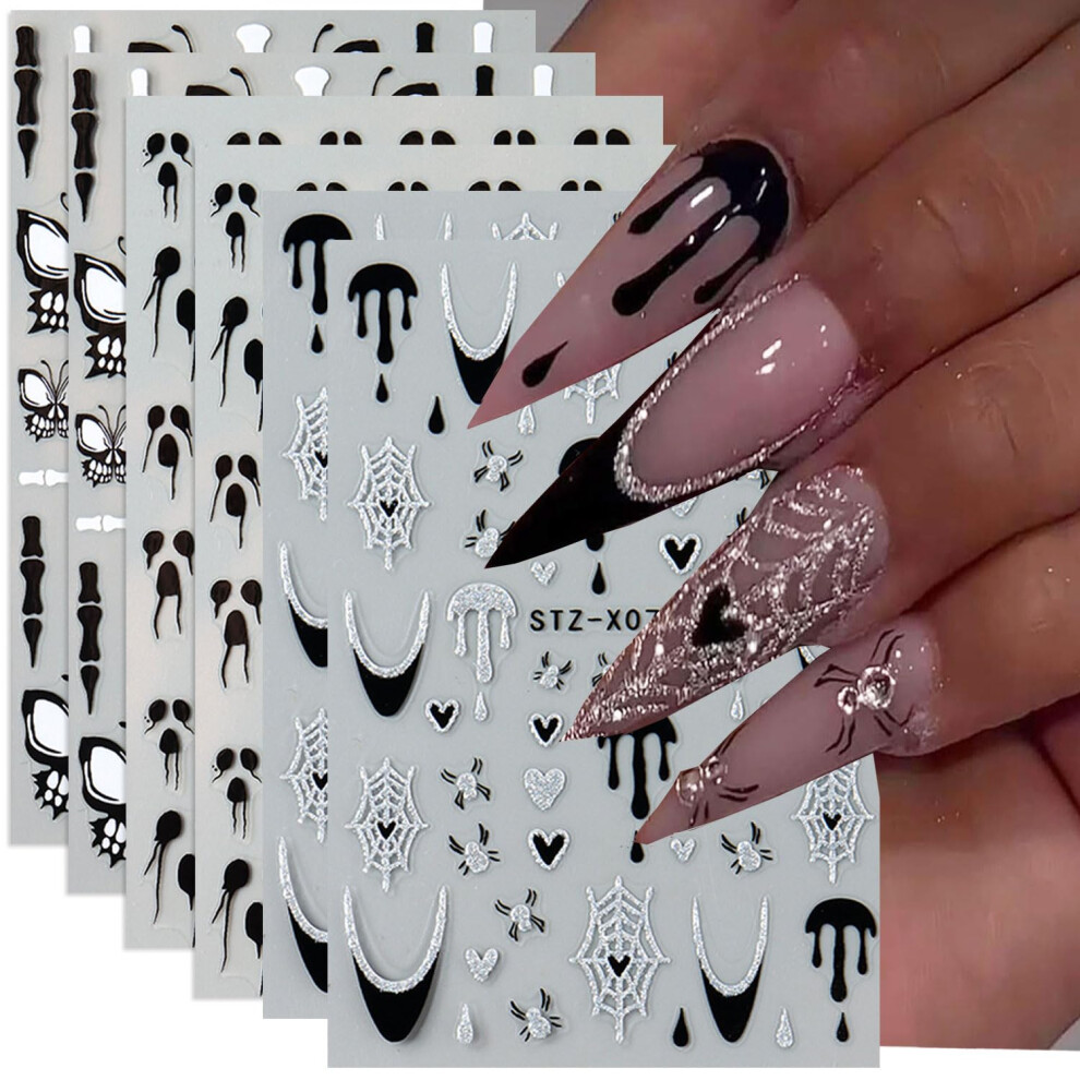 Halloween Nail Art Stickers 5D Embossed Spider Web Decals SelfAdhesive Skull Butterfly 6 Sheets
