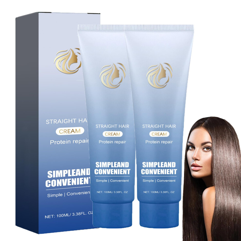 Cream Hair Straightening 2Pcs Keratin Protein For Curly Frizzy Hair Fast Smoothing Glossy Finish