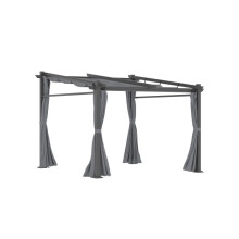 Outsunny Pergola 2,97 x 2,95 m, Pavillon hydrofuge avec toit solaire, parties latérales, abri de terrasse, polyester, gris foncé