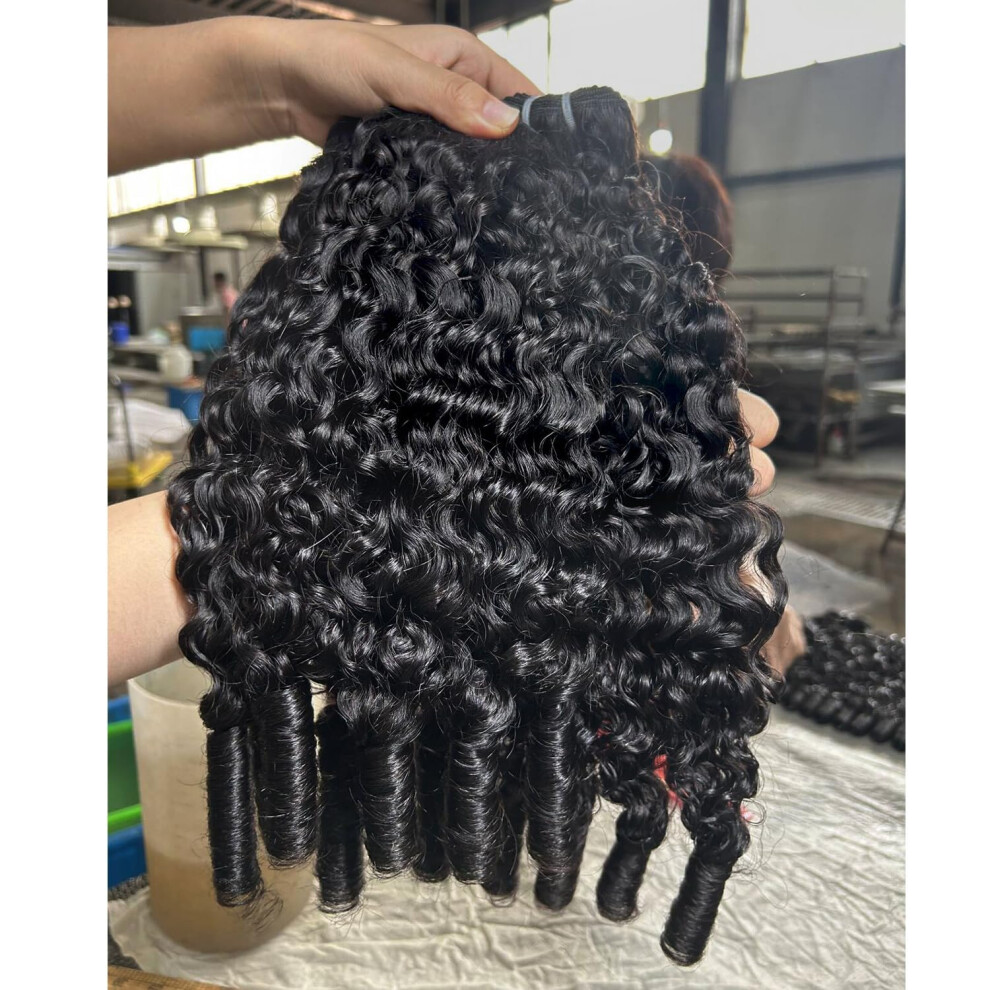 16 Inch Burmese Curly Human Hair Bundles Natural Color Soft Bouncy Tangle Virgin Hair Extension