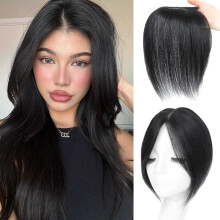 Human Hair Clip In Bangs Topper for Women, 100% Human Hair, Natural Coverage, Black Side Bangs