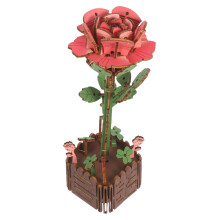 3Pcs Puzzle Rose Model Diy 3D Wooden Flower Bouquet Kit With Vase