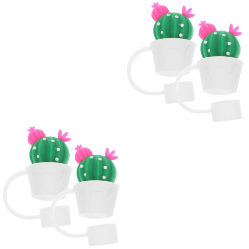 4 Pcs Cute Cactus Silicone Straw Tip Caps Reusable Covers 2