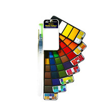 JingChun Original 42-Color Travel Watercolor Set, Foldable Portable Kit with Water Brush for Outdoor Painting