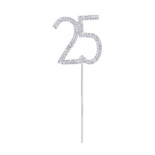 3Pcs Birthday Rhinestone Cake Toppers For Silver Anniversary Party