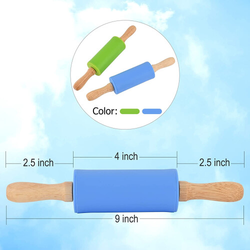 Mini rolo de silicone para crianças, superfície antiaderente e cabo de madeira, 23 cm (9 polegadas), pacote com 2 unidades… 2