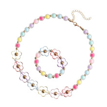 4 Sets Girls Beaded Flower Bracelet And Necklace Jewelry