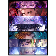 Poster Canvas Art Aaroca Anime Jujutsu Kaisen, imprimare Yuji Gojo Satoru Fushiguro Megumi Kugisaki Nobara, înrămat/fără încadrare, compatibil