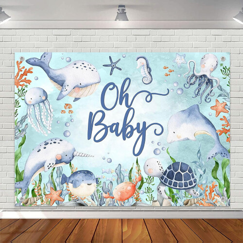 Κάτω από τη θάλασσα σκηνικό για baby shower, ω μωρό ωκεανό, φόντο φωτογραφίας baby shower