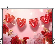 210x150cm Valentijnsdag achtergronddoek met bloemen en liefdesdecoratie, multifunctionele fotografie achtergrond, D