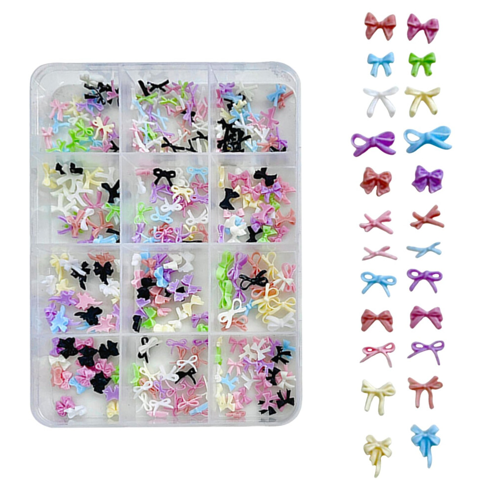 Colorful 3D Bow Nail Charms 300pcs Resin Bowknot Decorations 12 Grid Set for DIY Manicure and Crafts
