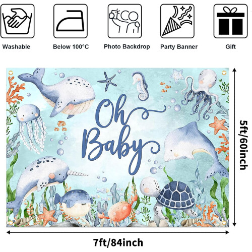 Κάτω από τη θάλασσα σκηνικό για baby shower, ω μωρό ωκεανό, φόντο φωτογραφίας baby shower 1