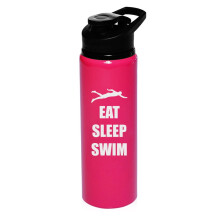 740 ml aluminium sportwaterfles voor op reis met opdruk "Eat Sleep Swim Swimmer" (felroze)