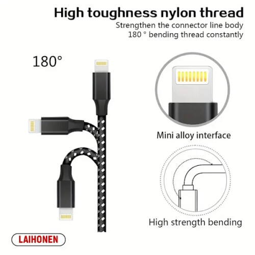 Καλώδιο USB LAIHONEN συμβατό με iPhone5-14Pro Max, SE, 1m2m3m, Καλώδιο γρήγορης φόρτισης iOS Data Charger, 2