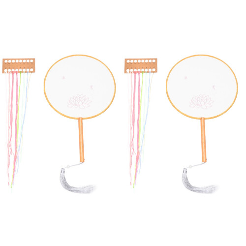 2 Pieces Handheld Fan Making Materials For Adults Chinese Silk Kit 1