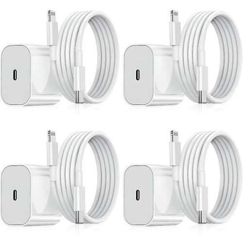 Compatibil cu încărcătorul iPhone - Încărcător rapid - Adaptor + Cablu USB-C 20W Alb, pachet de 4 compatibil cu iPhone