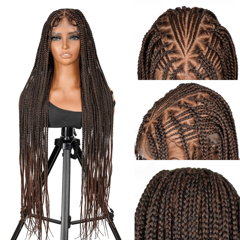 36 Inch Ombre Knotless Box Braided Wig for Black Women, Full Lace Boho Style with Baby Hair