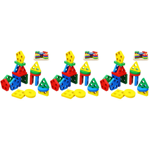 3 Sets Wooden Sorting Stacking Montessori Toys Color Shape Recognition 2