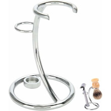 Shaving Razor Stand, Universal Holder for Wet Shave Tools, Modern Design with Solid Wood Handle and Double Layer Stainless Steel