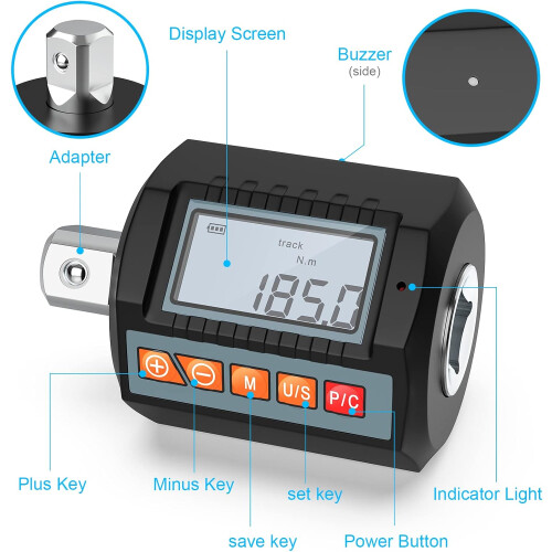 Digital Torque Wrench Adapter, Precision Electronic Torque Tool, 1/2 Inch Drive with Adjustable Torque Settings and Multiple Working Modes, Backlit 1