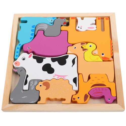 1Set Creative Wooden Animal Matching Puzzle for Toddler Learning Play
