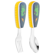 2 Sets Stainless Steel Cartoon Fork And Spoon For Baby