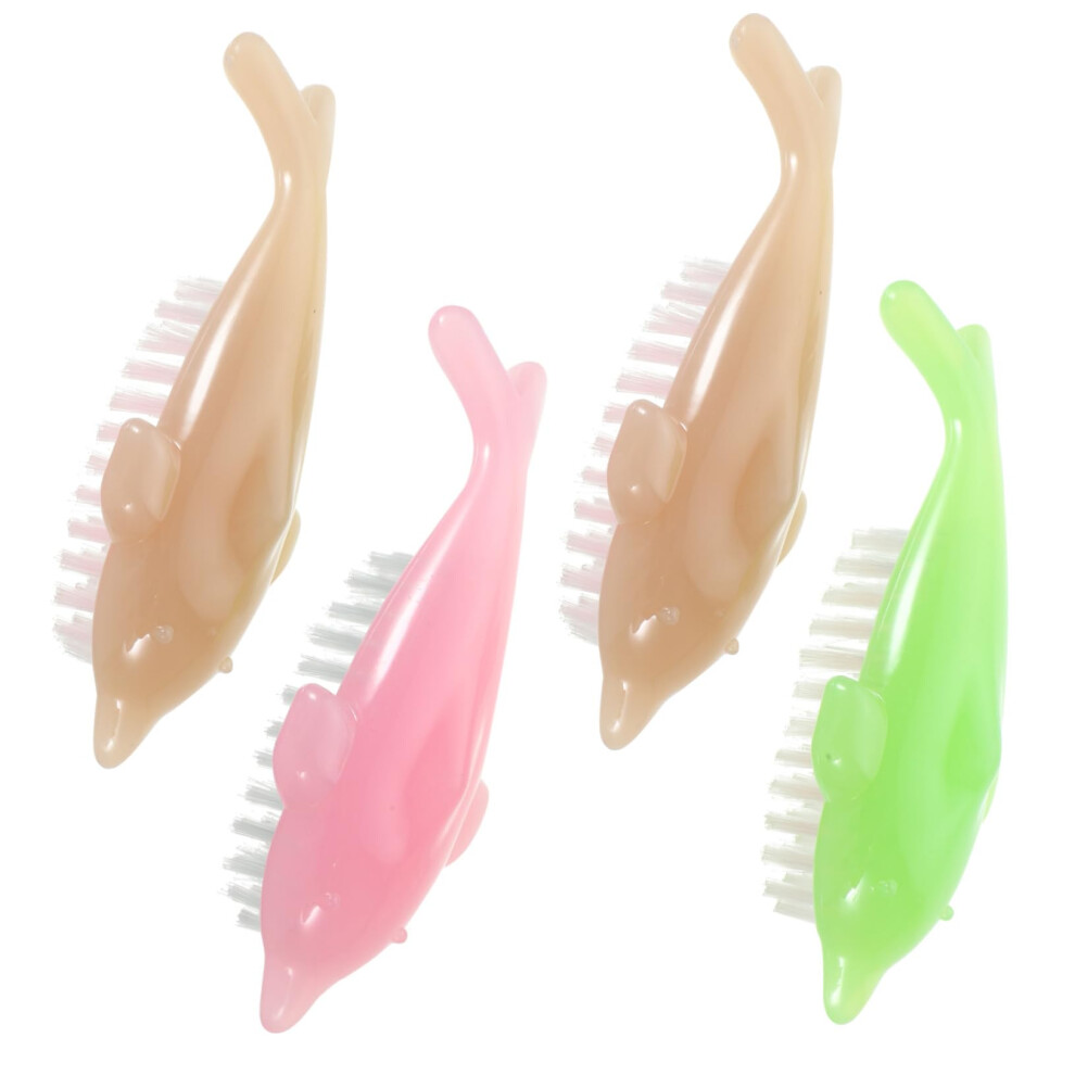 4pcs Dolphin Shaped Soft Bristle Nail Cleaning Brush for Gentle Manicure Dust Removal Random Color