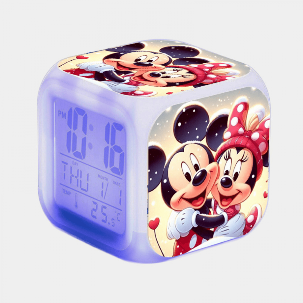 Hanntaoo Digital Alarm Clock For Kids, Mickey Mouse Pattern, 7 Color Led, Wake Up Thermometer, Night Gift For Boys Girls A93-063 Light