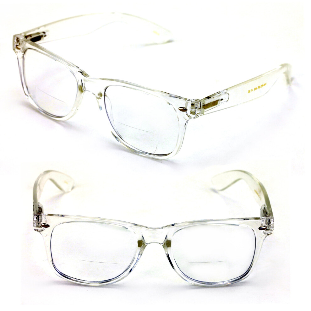 2 Pairs of Comfortable Classic Retro Reading Glasses - Bifocals - Spring Hinge - Clear Transparent Frame