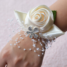 SUSUchens Cordão de Flores para Pulso de Dama de Honra, Fita com Strass, Artigos para Casamento, Vermelho
