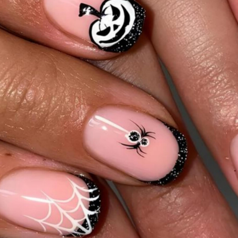 Halloween Press On Nails Kit Glossy Gel Finish 24pcs 12 Sizes with Glue Salon Quality LongLasting