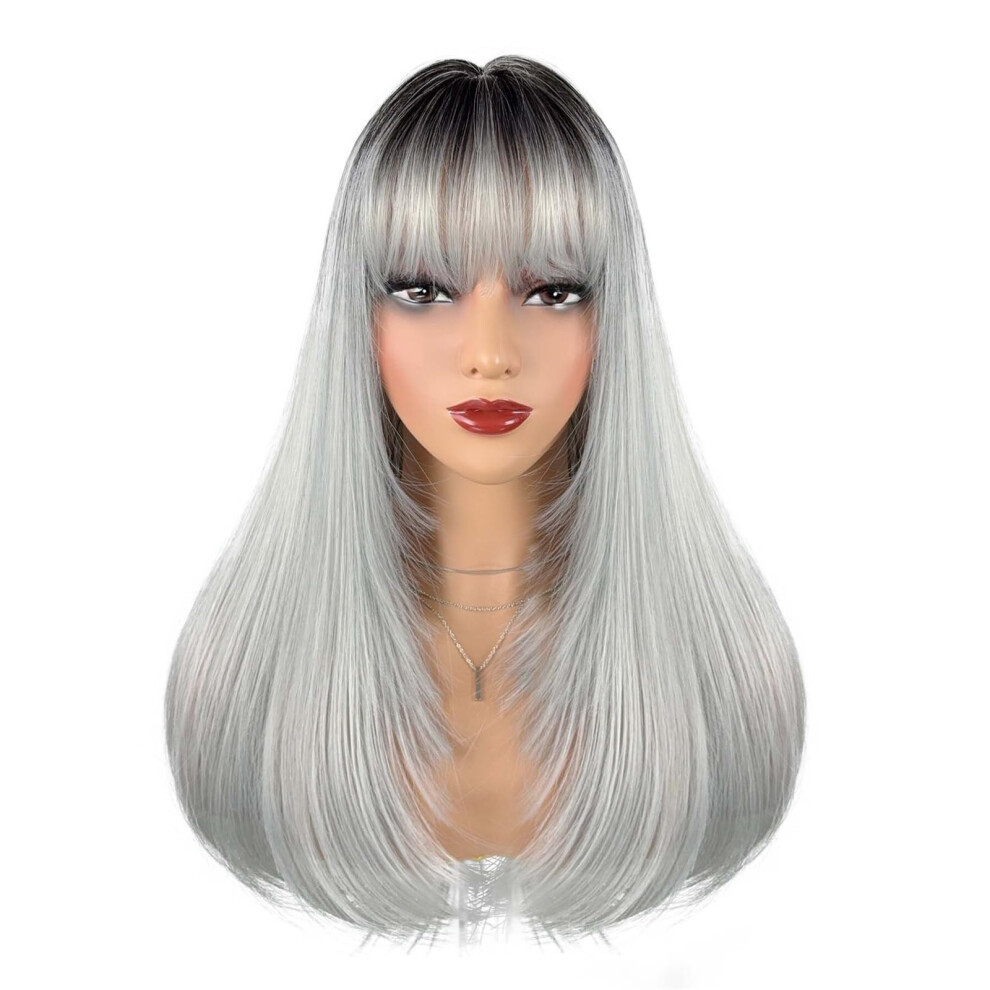 Women's Long Highlighted Wig 26 Inch Synthetic Straight Hair with Natural Finish Full Coverage