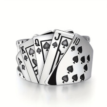 Nastaviteľný vintage punkový prsteň zo zliatiny zinku, strieborný pokerový dizajn, unisex darček pre pár, bez pokovovania - kompatibilný so