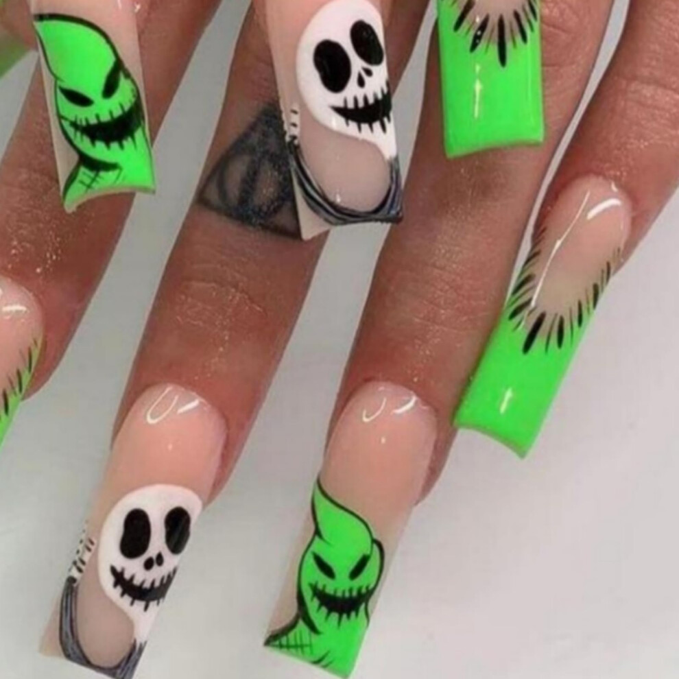 Halloween Press On Nails Almond Shape Fake Nails with Glue 24PC Reusable Salon Finish Set