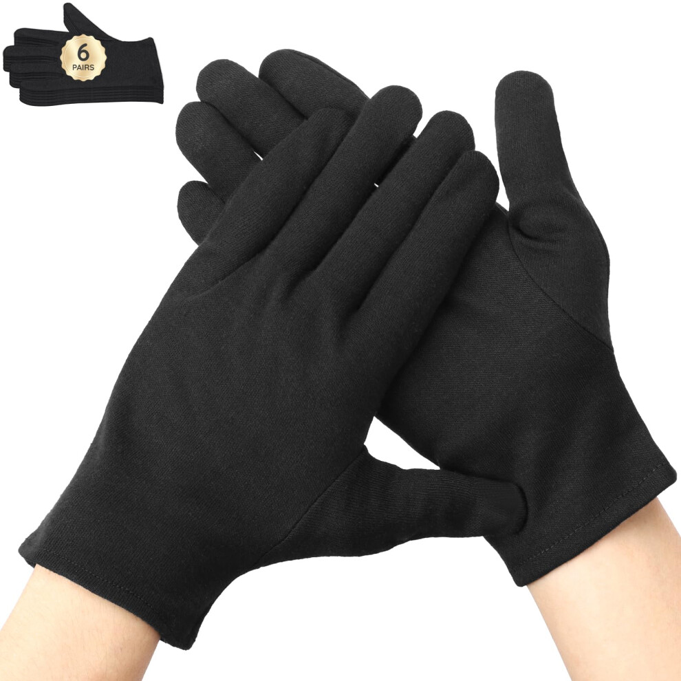 Cotton Moisturizing Gloves for Dry Hands Overnight, 6 Pairs Large Reusable Spa Hand Care Gloves