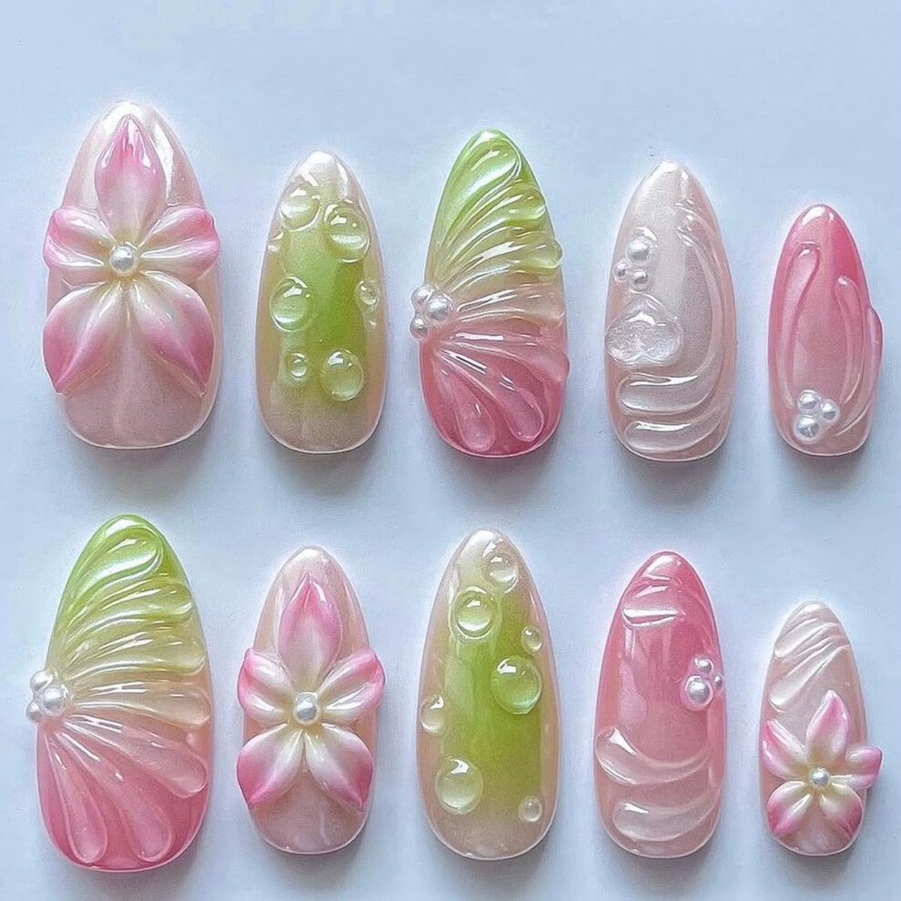 Red 30Pcs Press On Nails Medium Almond French Tip Fake Nails For Women Girls Glossy Finish
