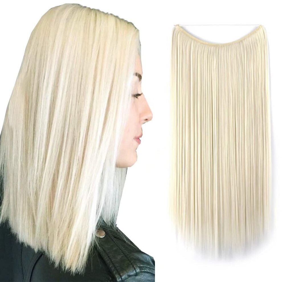 Platinum Blonde Invisible Fishing Line Synthetic Hair Extensions 22in Heat Resistant for Instant Volume