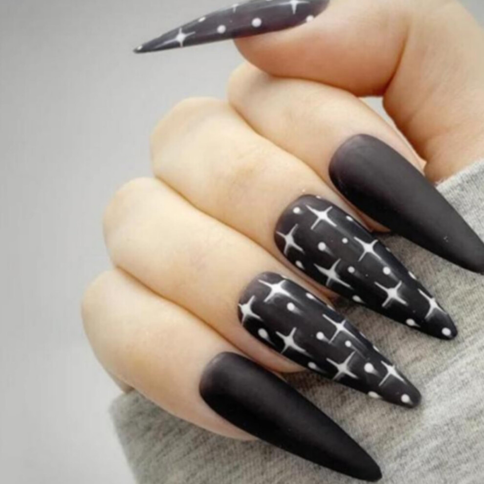 Halloween Almond Press On Nails Kit with Glue, 24 Reusable Salon Quality Fake Nails, 12 Sizes