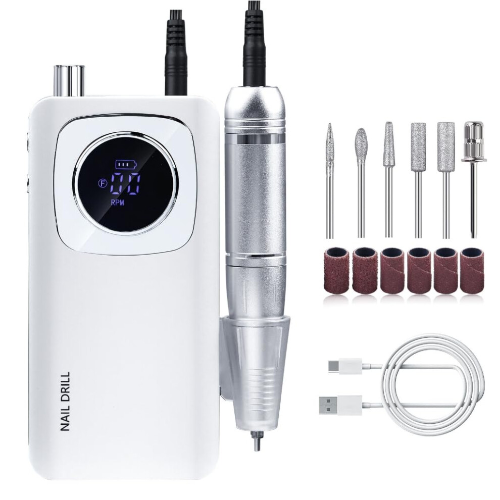 White Electric Nail Drill 45000 Rpm Rechargeable Cordless Nail File For Acrylic And Gel Nails