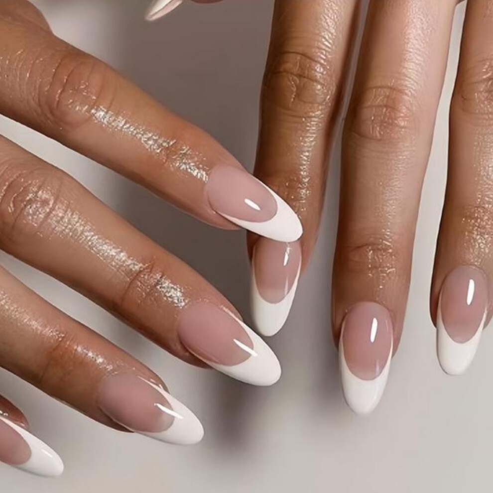 Press On Nails Almond Shape 24pcs Set with Glue Reusable Smudge Proof Color Quick Salon Manicure