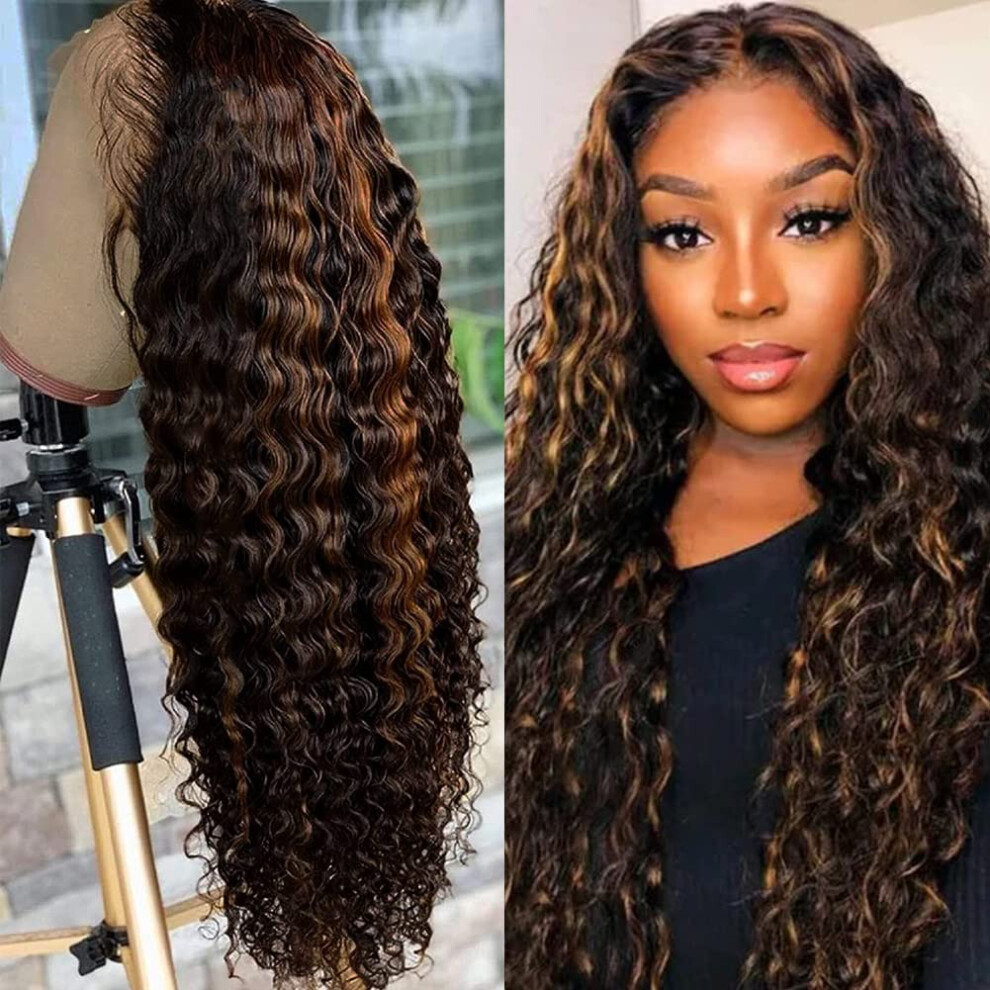Unisex Human Hair Lace Front Wig 13X4 Hd Deep Wave 1B/30 Highlight Ombre Pre Plucked Brazilian Virgin Hair