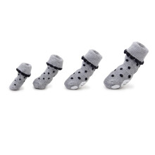 12pcs Non-Slip Dog Socks For Dogs Grey Rubber Pet Socks Claw Pattern Bottom For Cats