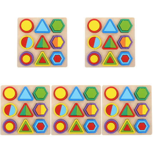 5 Sets Geometry Shape Wooden Building Blocks Educational Toy 1