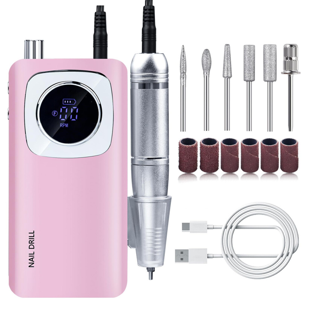 Rechargeable Nail Drill 45000RPM Cordless with LCD Display Electric Nail File for Acrylic and Gel Nails