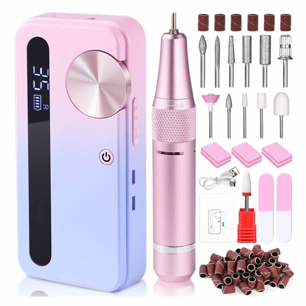 Grey/Purple Electric Nail Drill 35000 Rpm Rechargeable Nail File Kit With Lcd Display For Manicure Pedicure