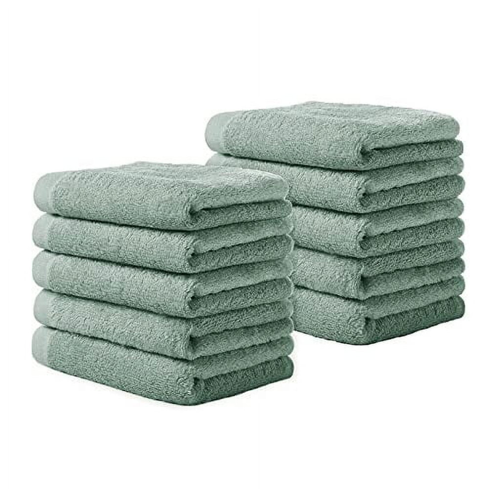 Wovte Bamboo Washcloths 10 Pack, 10'' X 10'' Multi-Purpose Face & Fingertip Towels For Bathroom, Spa, Kitchen (Green) Green