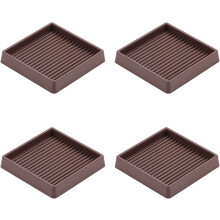 2.5x2.5 Square Rubber Furniture Caster Cups, 4 PCS with Anti-Sliding Grip, Non-Skid Floor Protectors Brown
