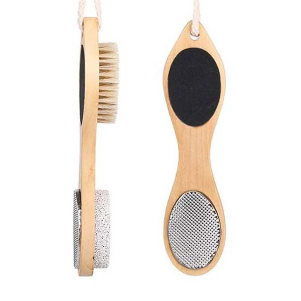 4 in 1 Foot File Callus Remover Pedicure Kit with Wooden Handle Brush Pumice Stone and Rasp