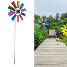 28 Zoll großes, dekoratives Windrad-Gartenornament mit Metall-Gartenstab für Rasen, Garten, Terrasse – farbenfroh